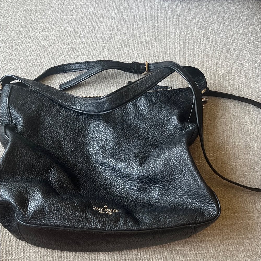 kate spade Black Pebbled Leather Shoulder Bag with Gold Logo